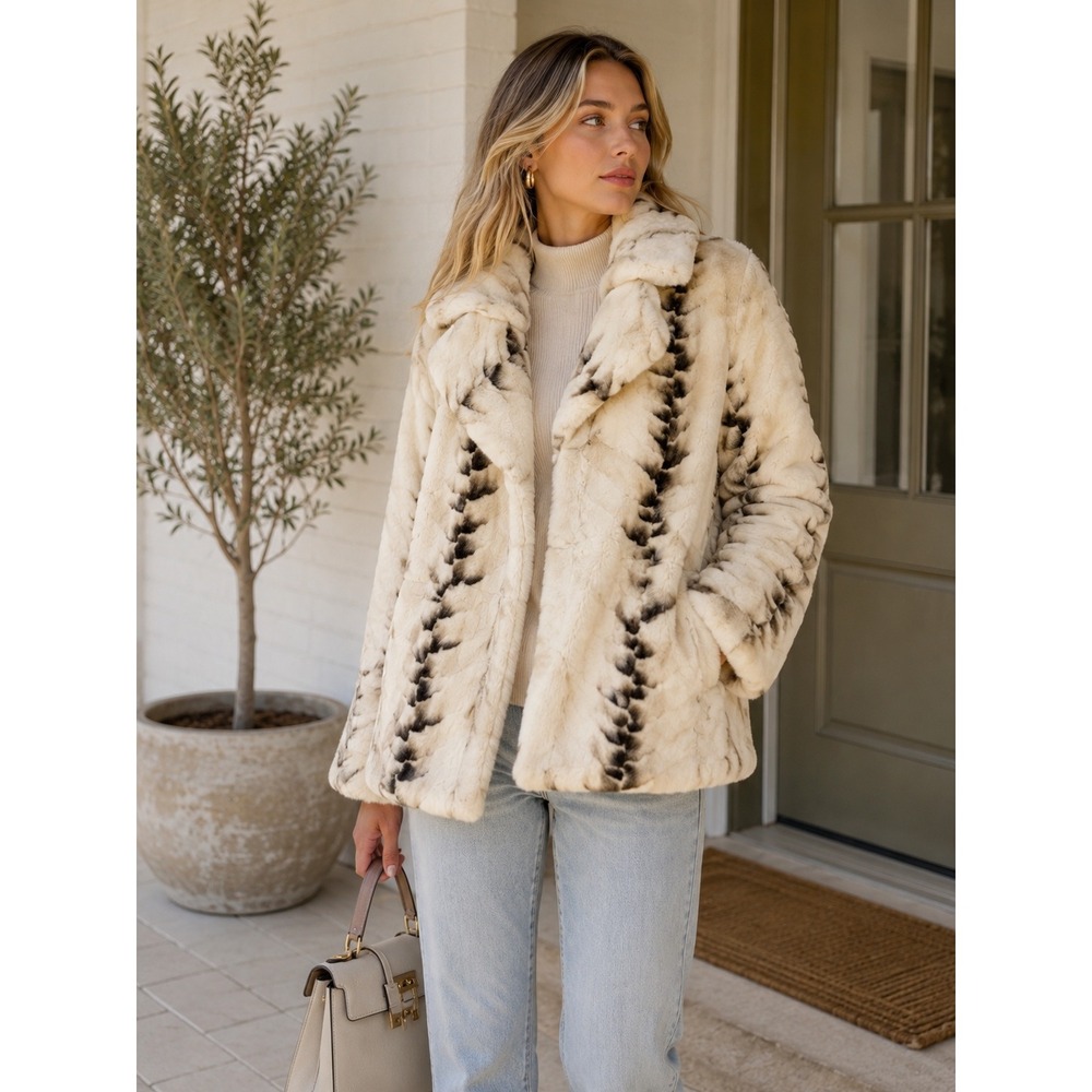 Harlin 100% Danish Mink Fur Jacket S Ivory Cream Dark Tipped  Luxury Coat